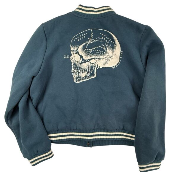 Hell Bunny Wake Up Skull Bomber Jacket 2XL 14 US Blue Goth Rockabilly Retro - Picture 2 of 12